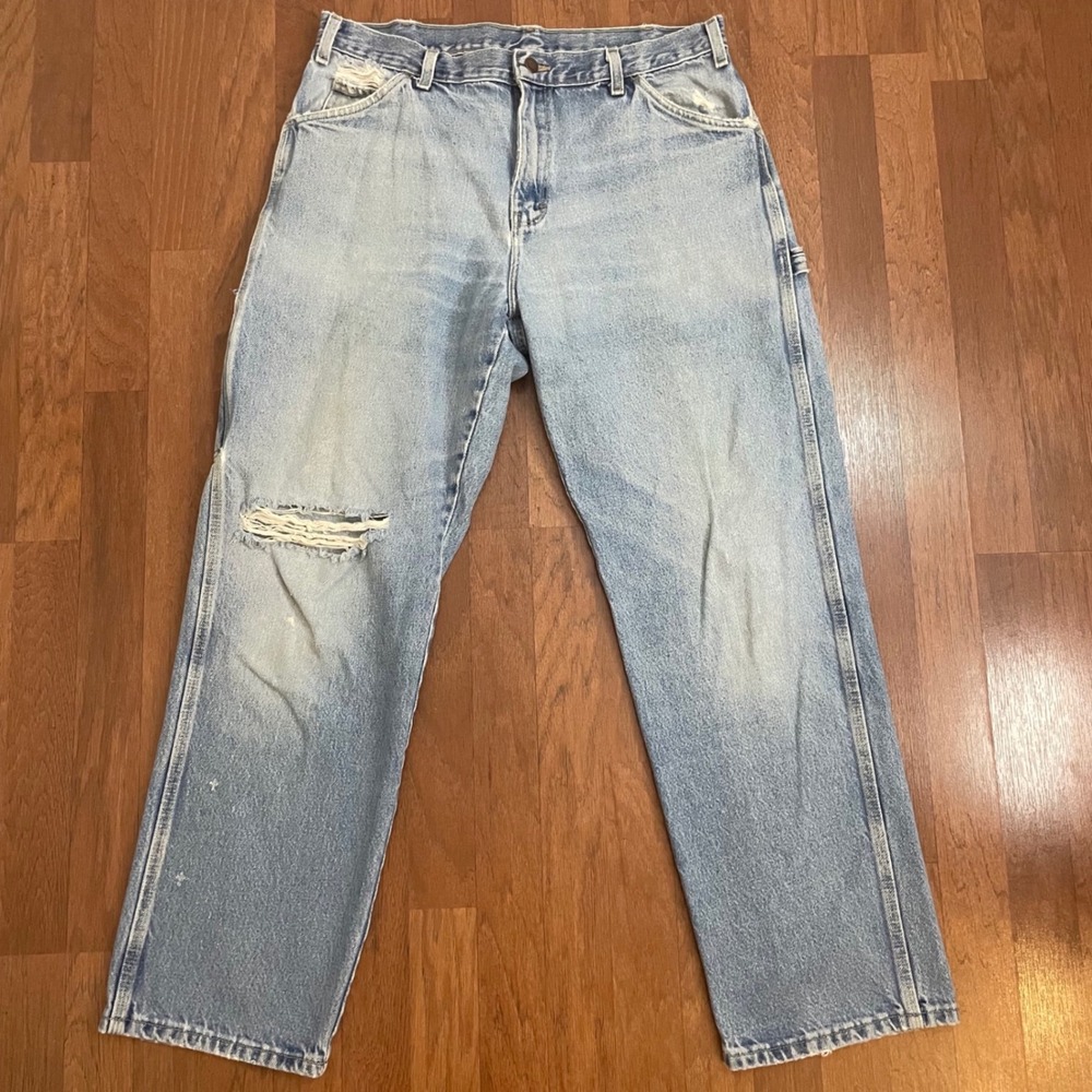 Dickies Mens Carpenter Jeans Light Wash Distressed Workwear 1993SNB 36x32